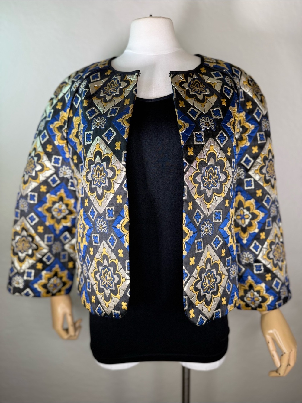 Ann Taylor LOFT Shimmer Mosaic Brocade Metallic Vintage Style Quilted Jacket S - Picture 10 of 16